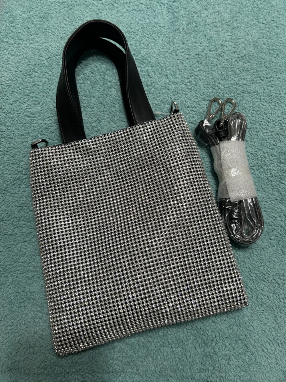 Topshop Silver Rhinestone Crossbody Tote